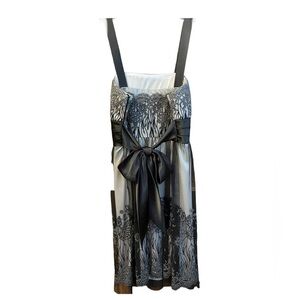 Silver Lace Dress with Satin Bow